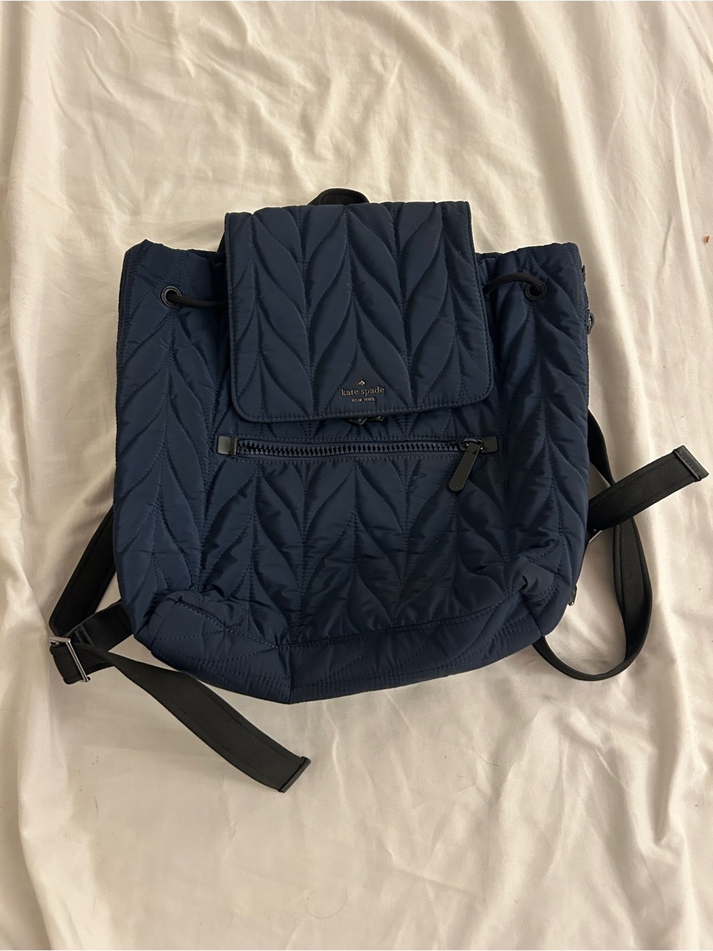 Kate Spade Ellie Large Flap Quilted Navy Blue Backpack